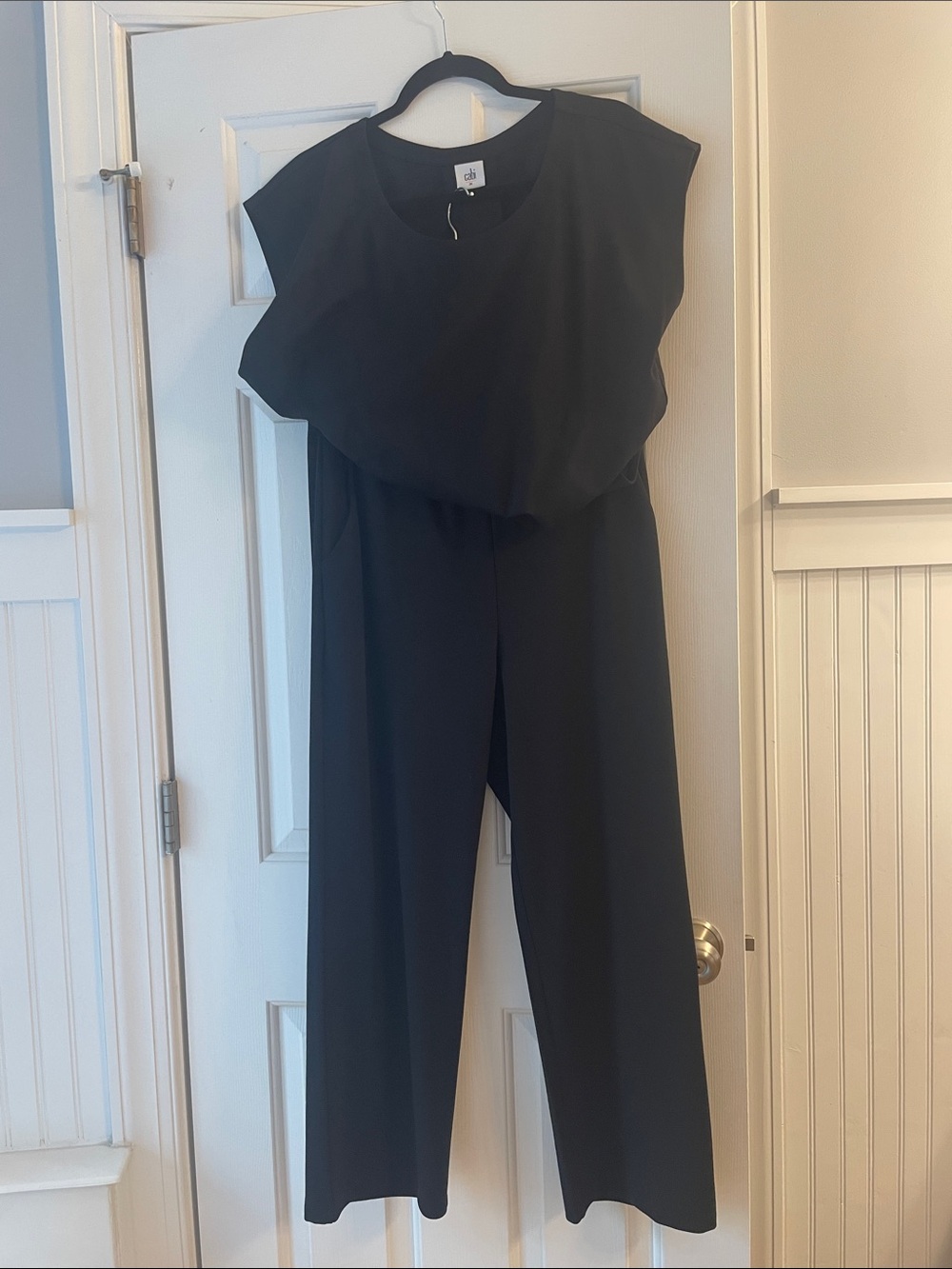 CAbi Black Wide-Leg Cap-Sleeve Easy Going Jumpsuit